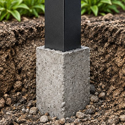 Extended square privacy screen post entering a concrete footing