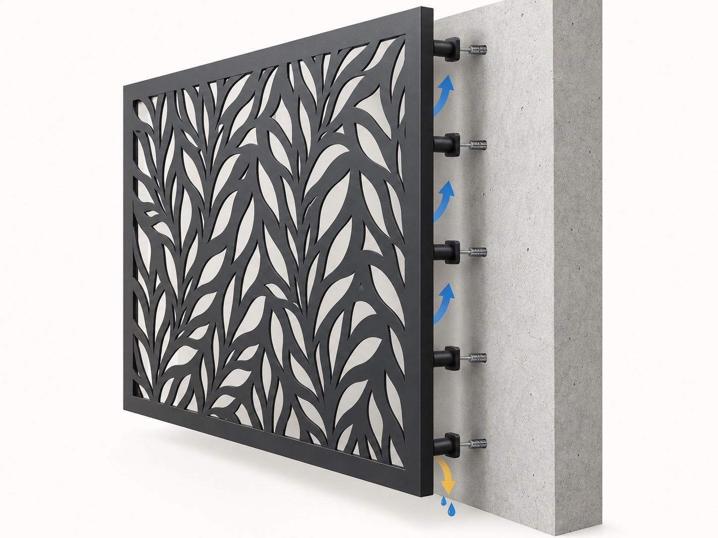 Wall-mounted laser cut privacy screen installation concept