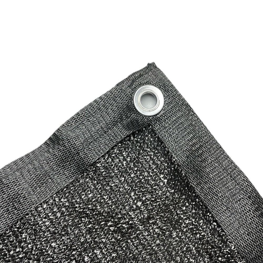 Fence windscreen sample corner with reinforced hem and metal grommet