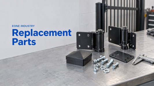 Replacement Parts: AI-generated editorial illustration of gate hinges, fasteners and tools for checking fit