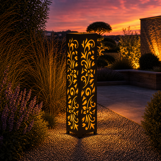 Catalog illustration of an illuminated decorative metal garden light column