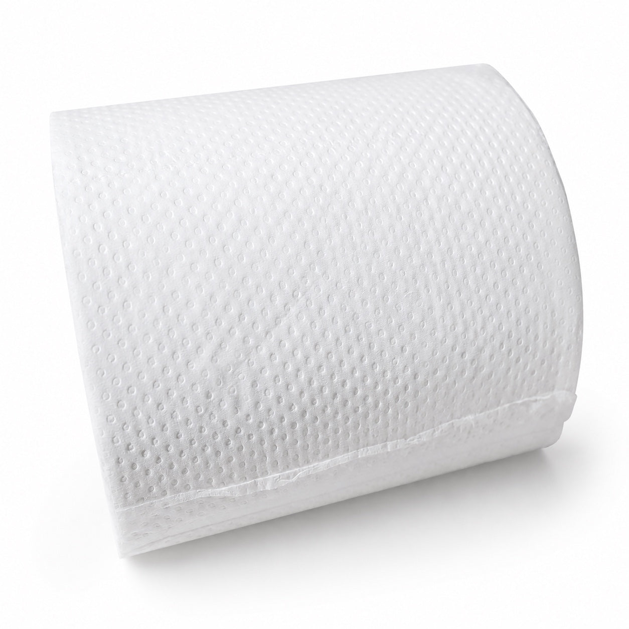500-sheet bulk toilet paper roll showing embossed virgin pulp tissue detail