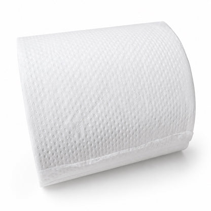 500-sheet bulk toilet paper roll showing embossed virgin pulp tissue detail