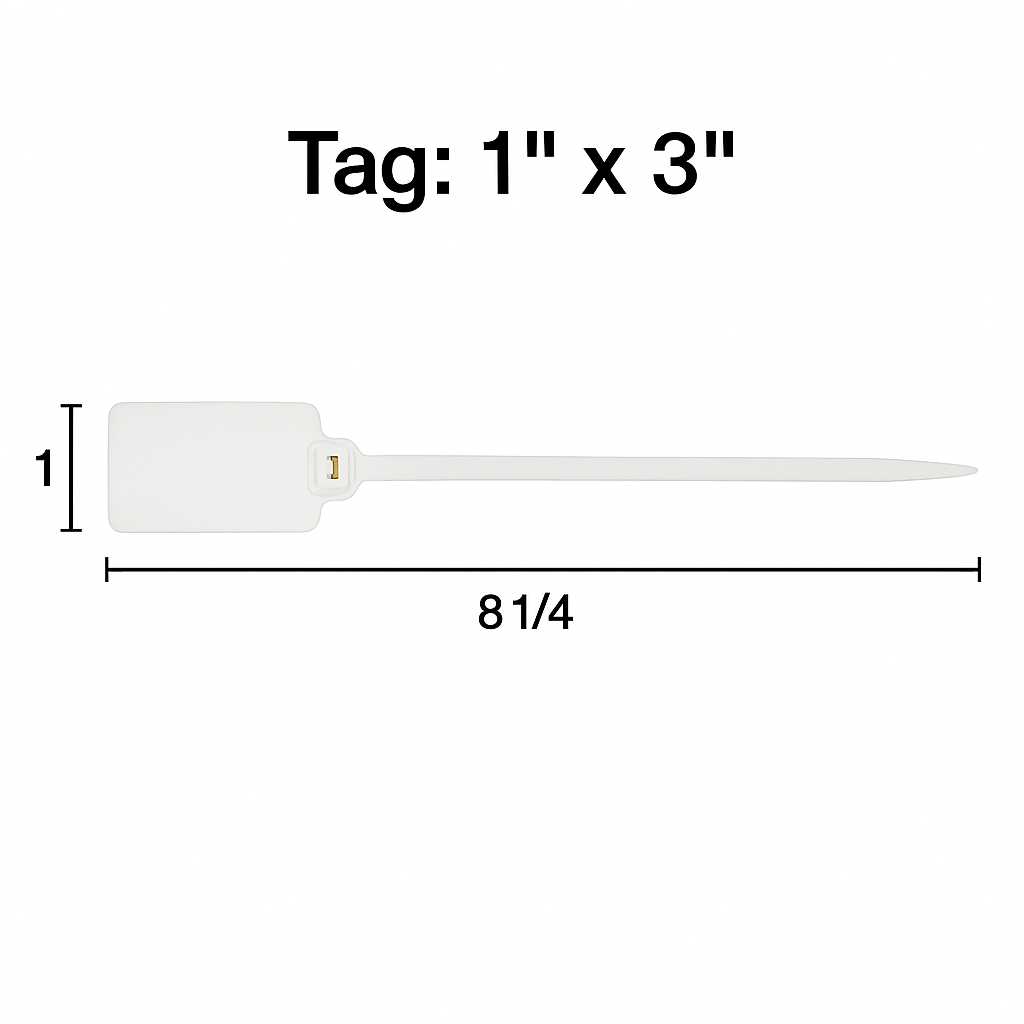 Reinforced Locking Zip Ties with Writable Tag – 1" x 3" Label, 8¼" Overall Length
