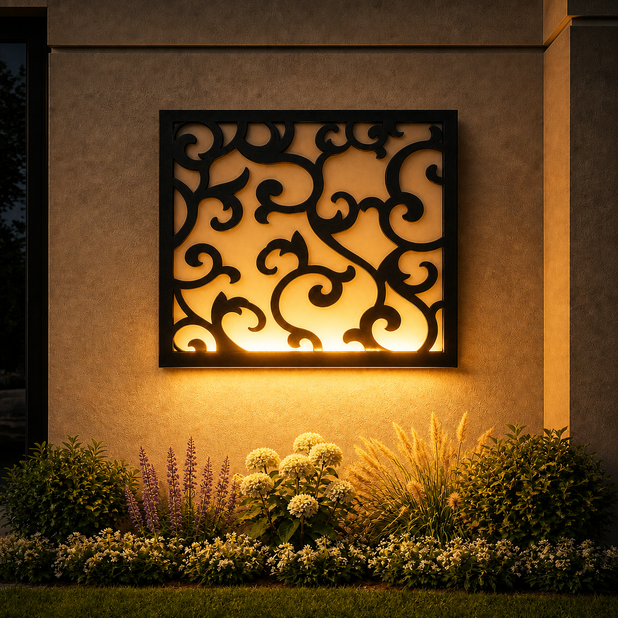 CH-001 Ornamental Scroll Decorative Wall Light Panel - Evening bottom uplight wall ambience