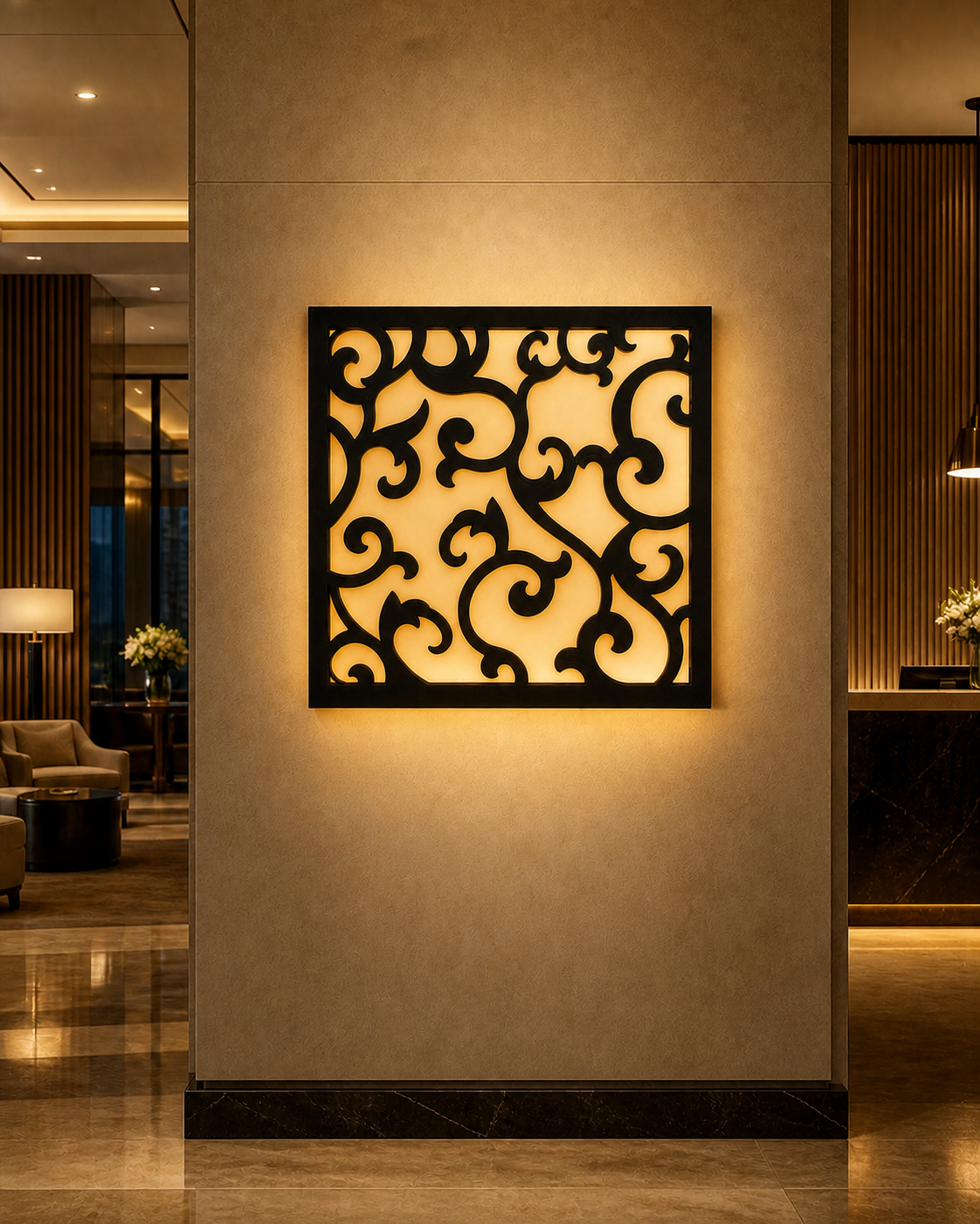 CH-001 Ornamental Scroll Decorative Wall Light Panel - Hotel lobby ambient lighting
