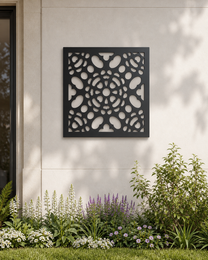 CH-002 Botanical Scroll Decorative Wall Light Panel - Daytime outdoor wall with flowers