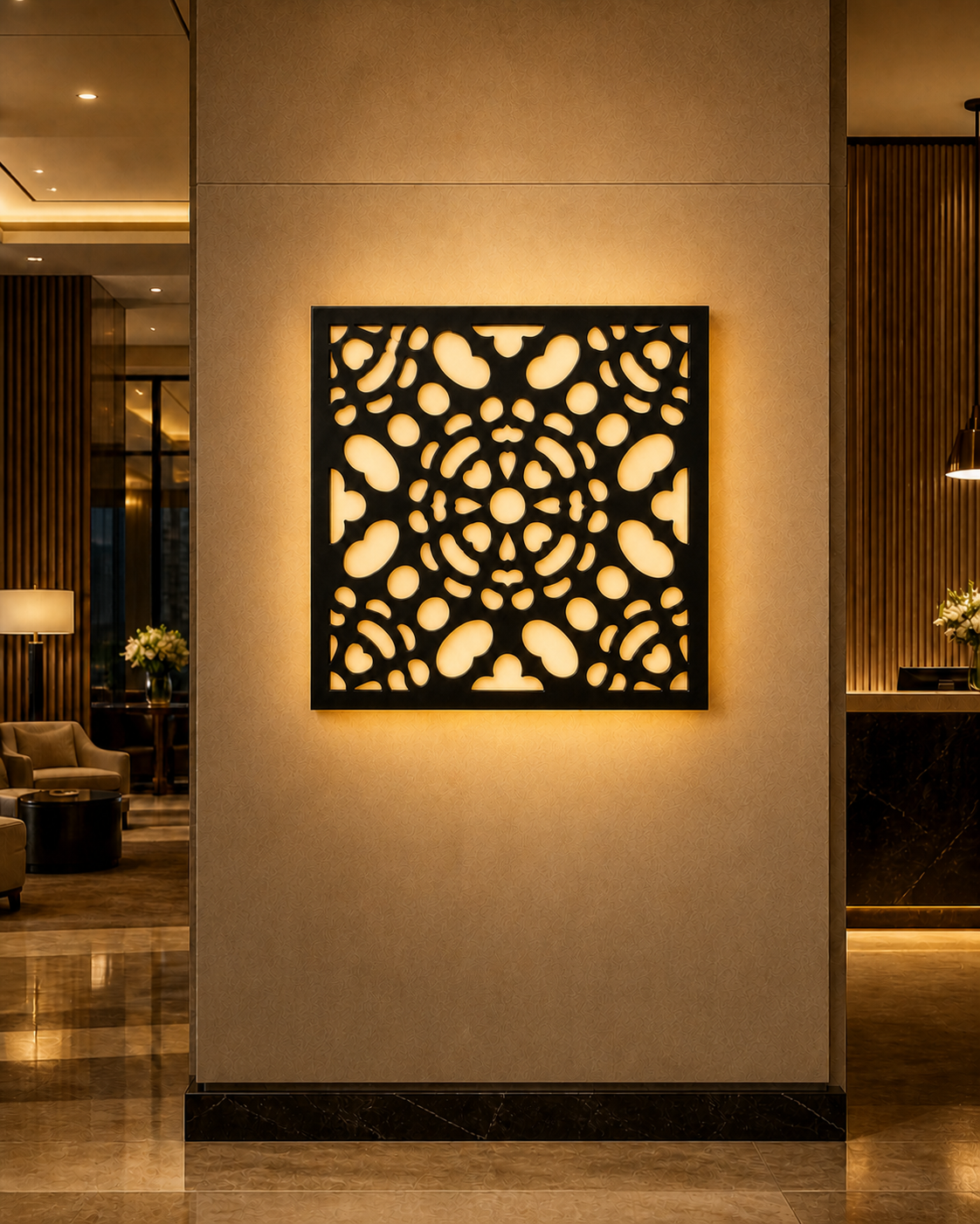 CH-002 Botanical Scroll Decorative Wall Light Panel - Hotel lobby ambient lighting