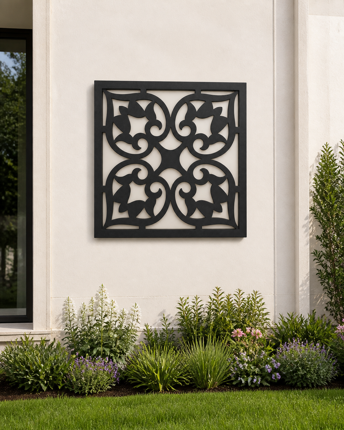 CH-003 Medallion Decorative Wall Light Panel - Daytime outdoor wall with flowers