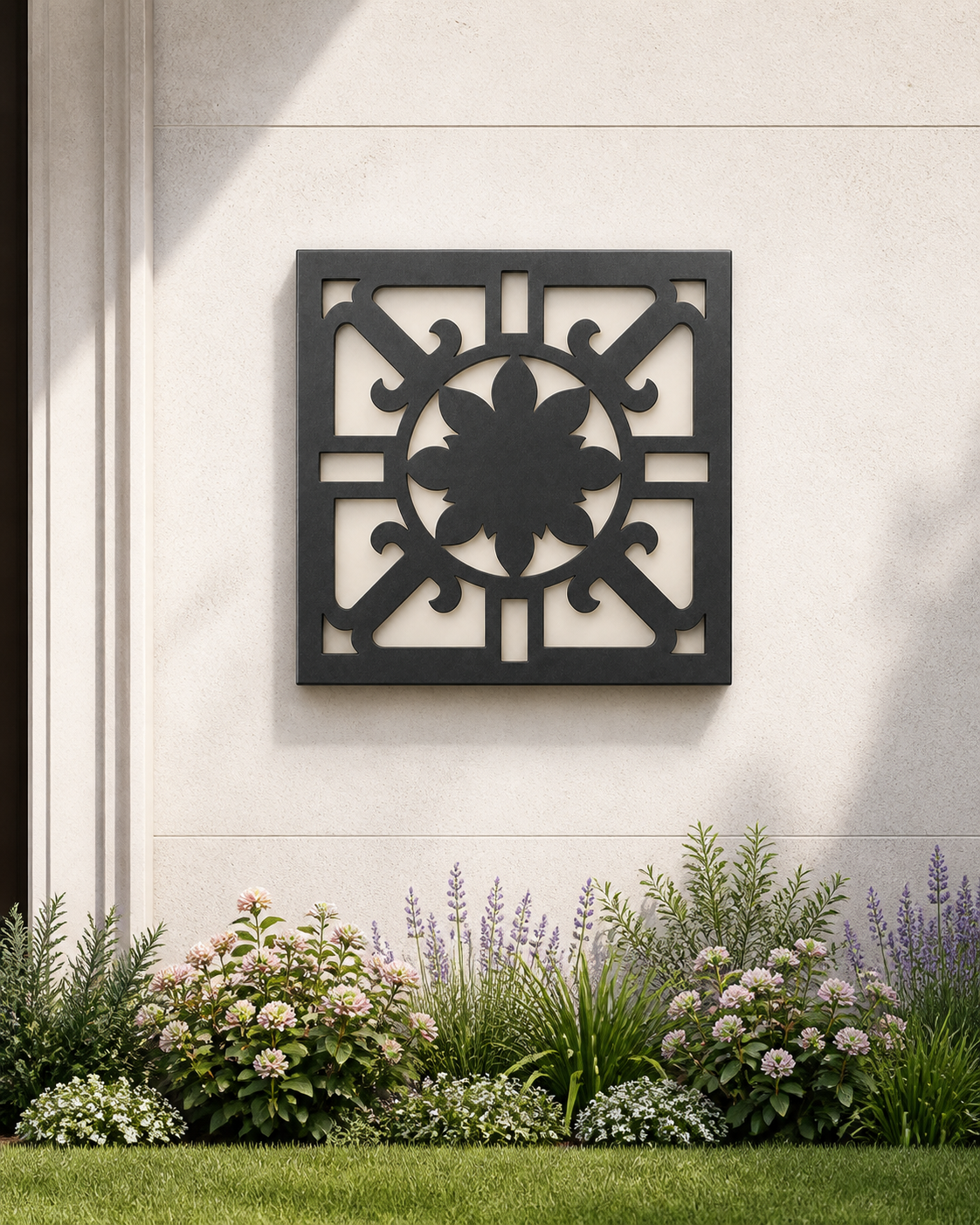 CH-005 Garden Arabesque Decorative Wall Light Panel - Daytime outdoor wall with flowers