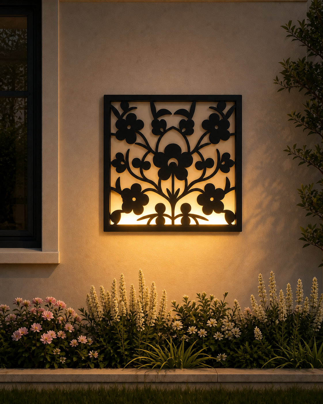 CH-006 Floral Lattice Decorative Wall Light Panel - Evening bottom uplight wall ambience