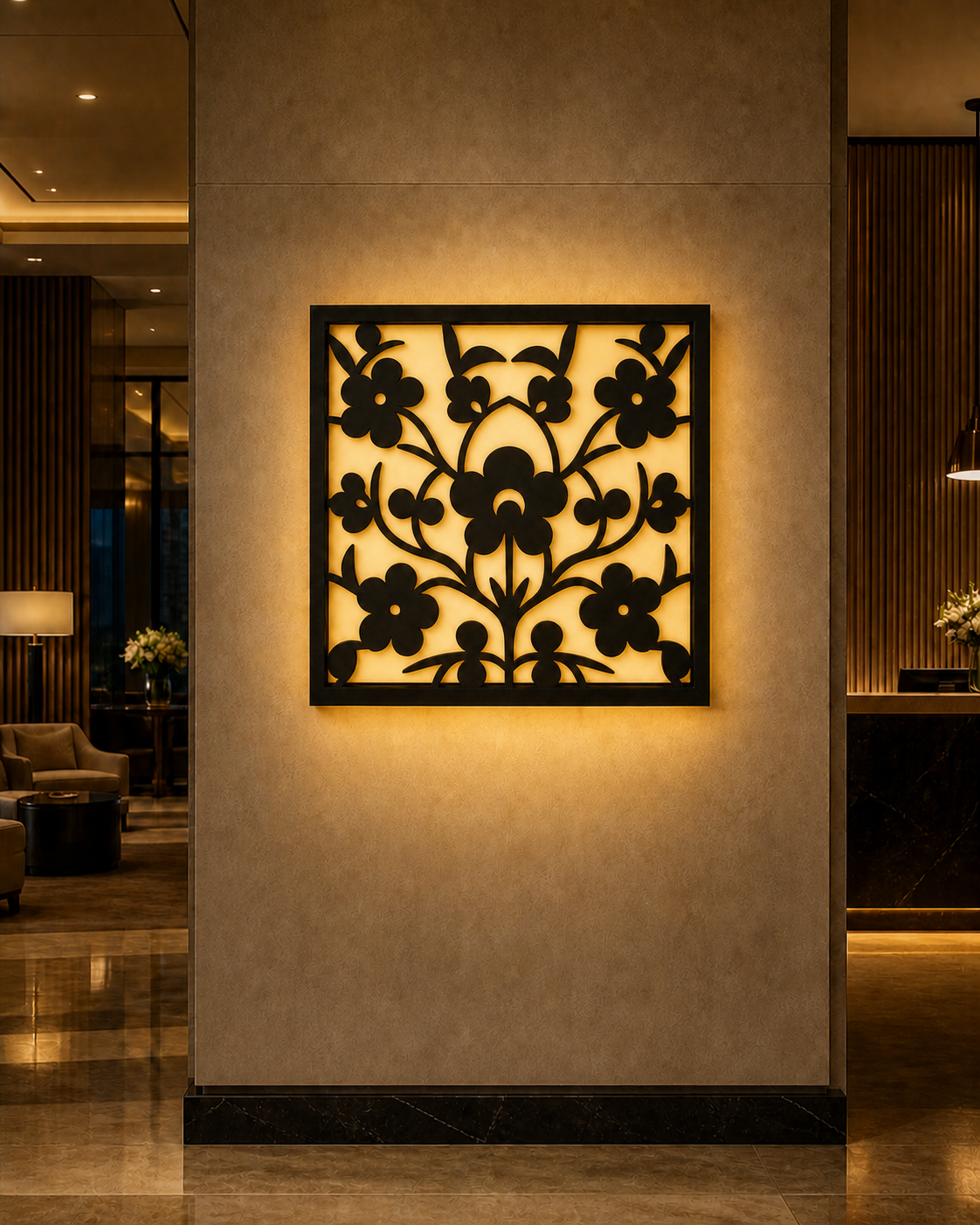CH-006 Floral Lattice Decorative Wall Light Panel - Hotel lobby ambient lighting