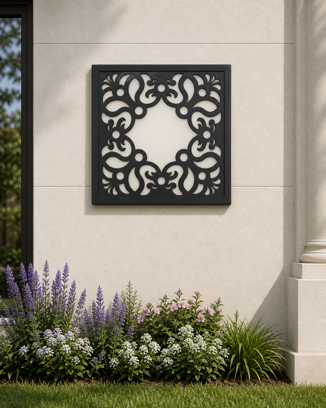 CH-007 Traditional Scroll Decorative Wall Light Panel - Daytime outdoor wall with flowers
