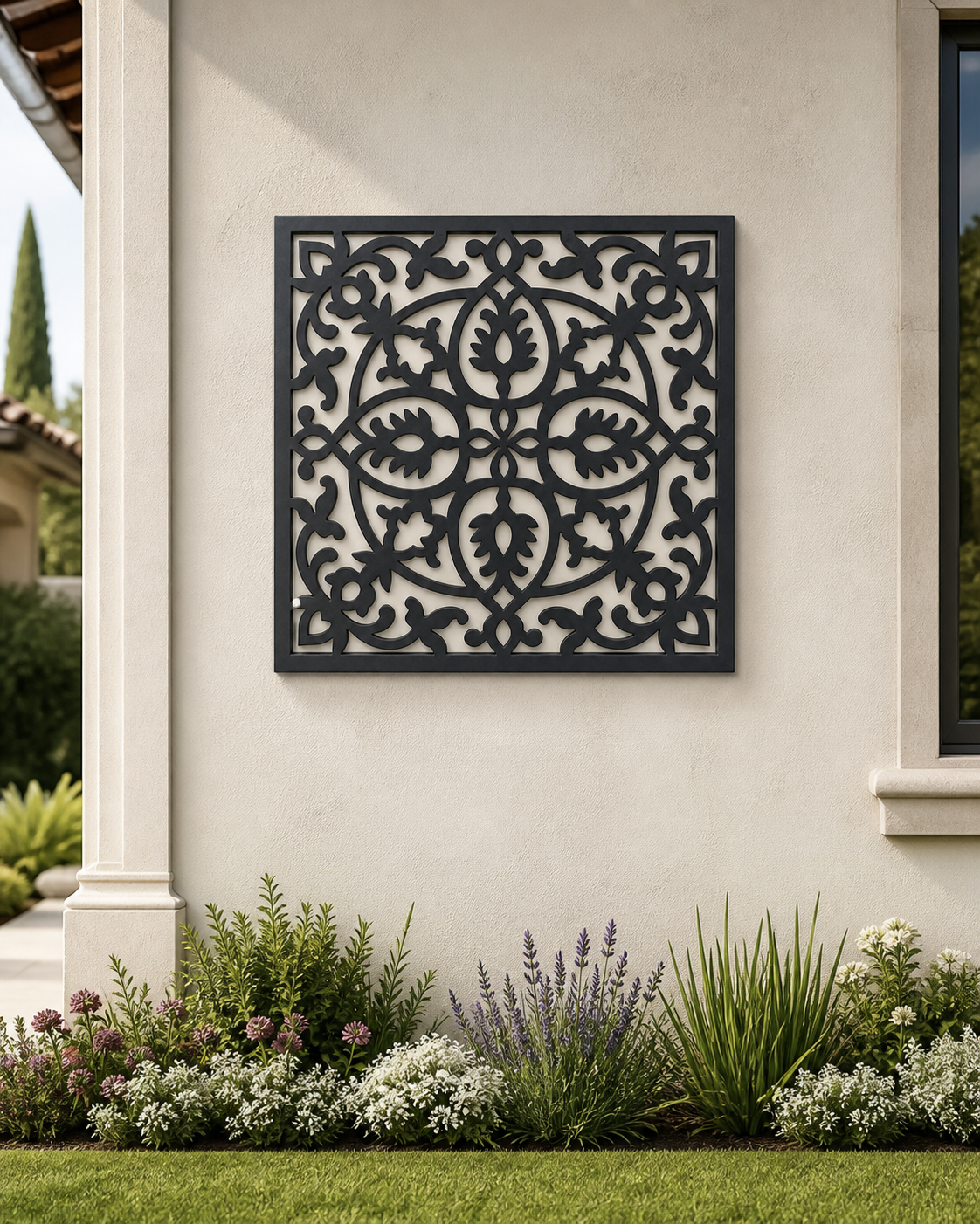 CH-009 Modern Lattice Decorative Wall Light Panel - Daytime outdoor wall with flowers