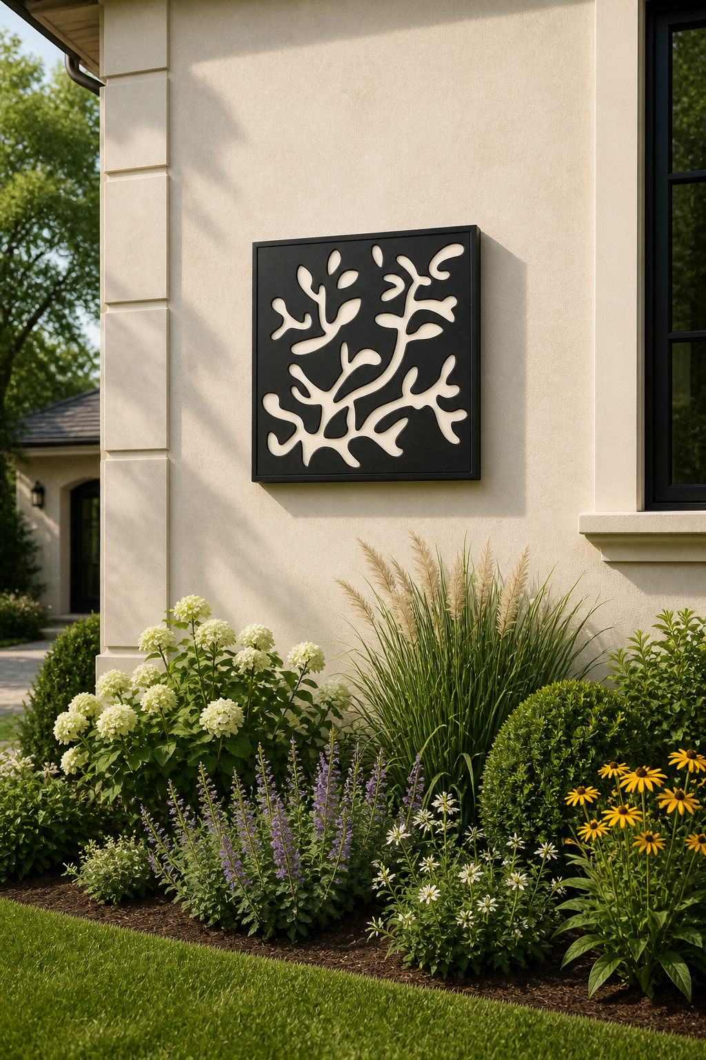 CH-010 Art Deco Panel Decorative Wall Light Panel - Daytime outdoor wall with flowers