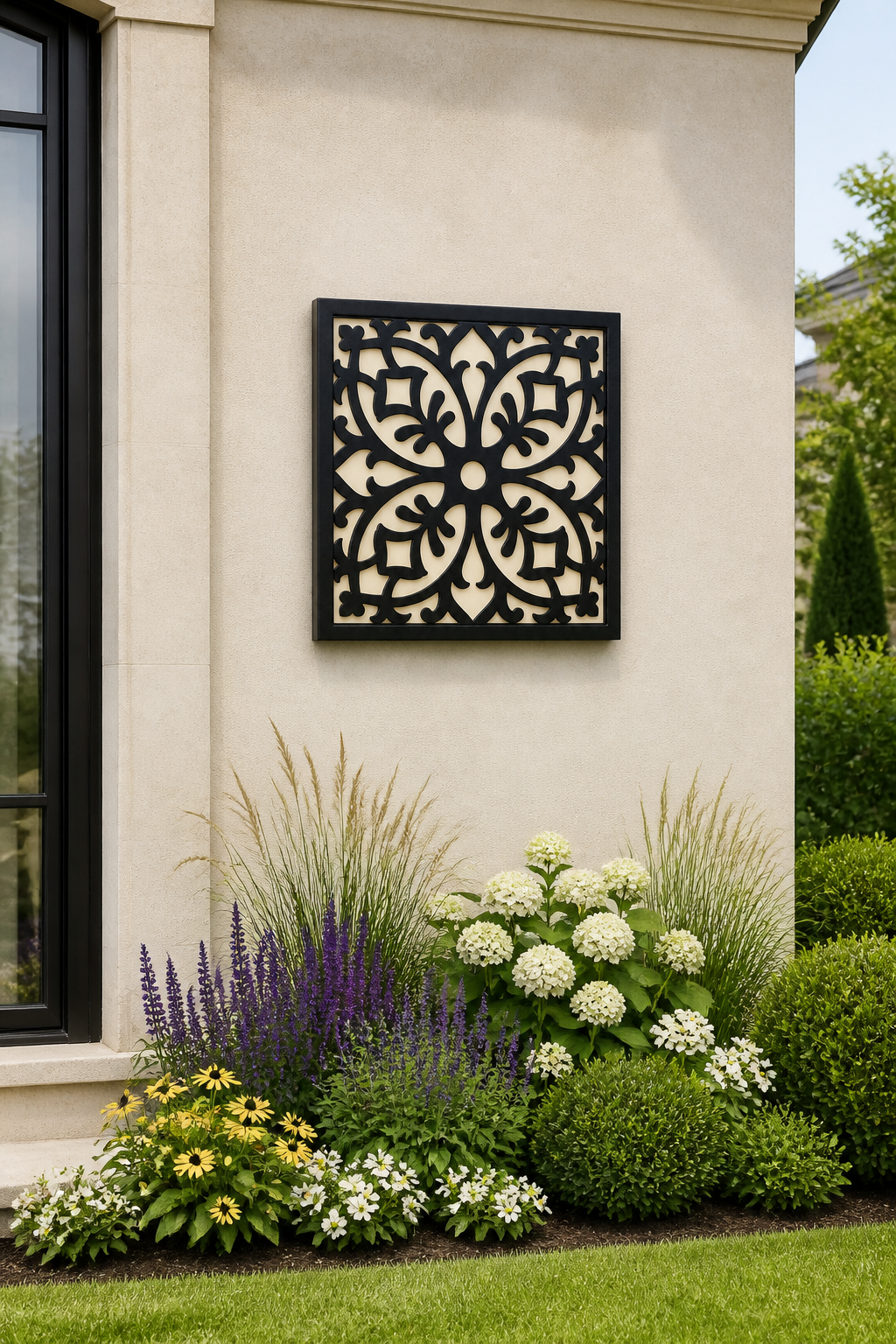 CH-011 Interlocking Square Decorative Wall Light Panel - Daytime outdoor wall with flowers
