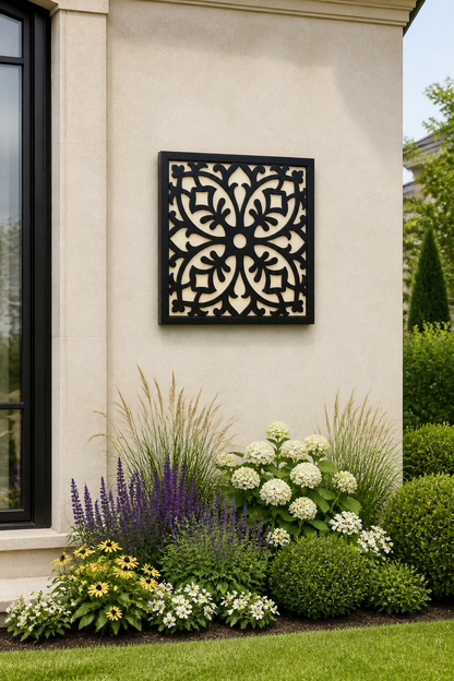 CH-011 Interlocking Square Decorative Wall Light Panel - Daytime outdoor wall with flowers