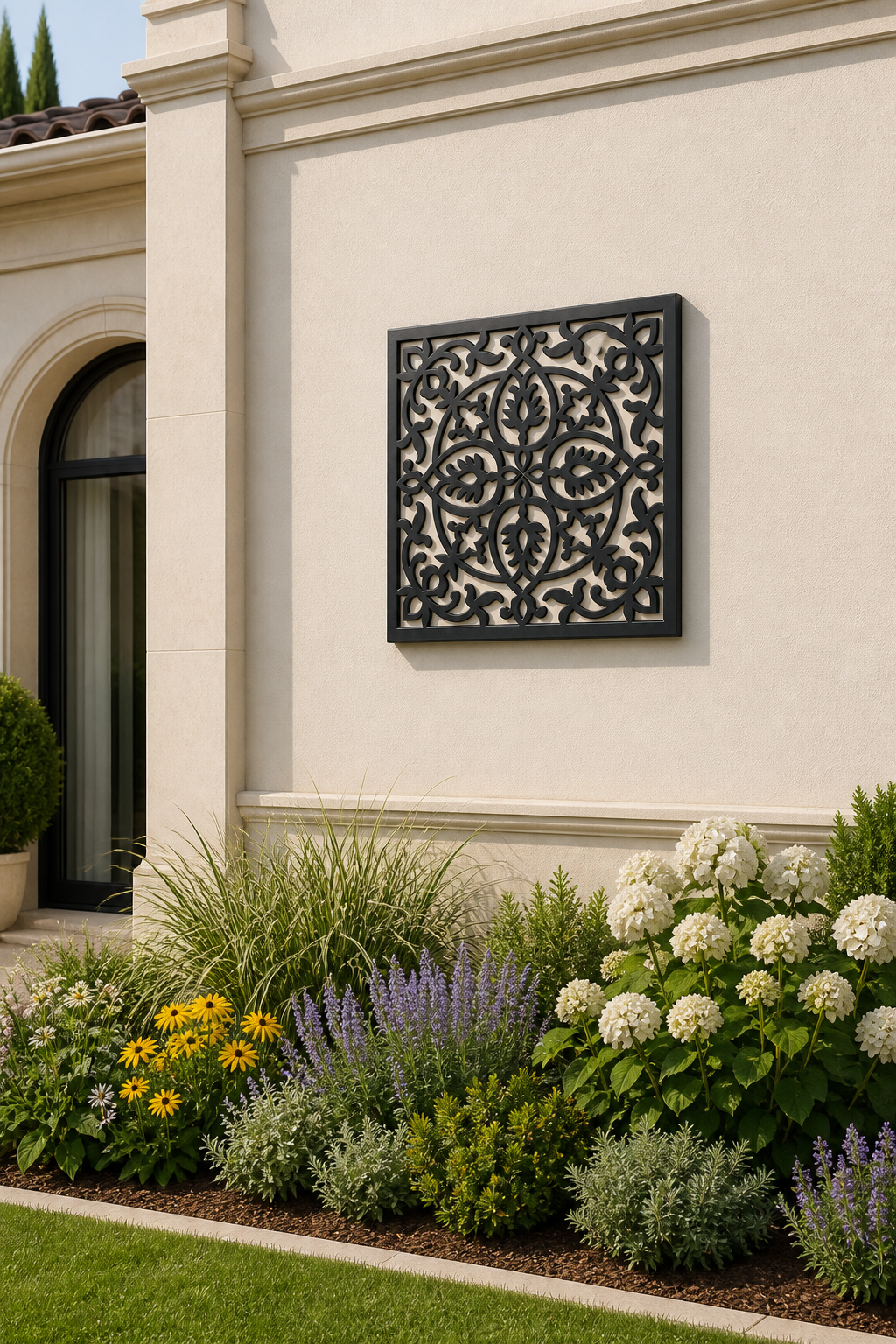 CH-012 Floral Medallion Decorative Wall Light Panel - Daytime outdoor wall with flowers