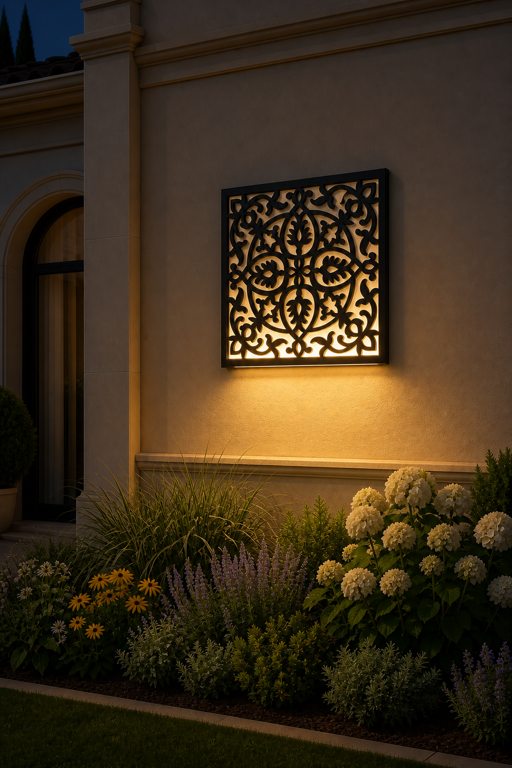 CH-012 Floral Medallion Decorative Wall Light Panel - Evening bottom uplight wall ambience