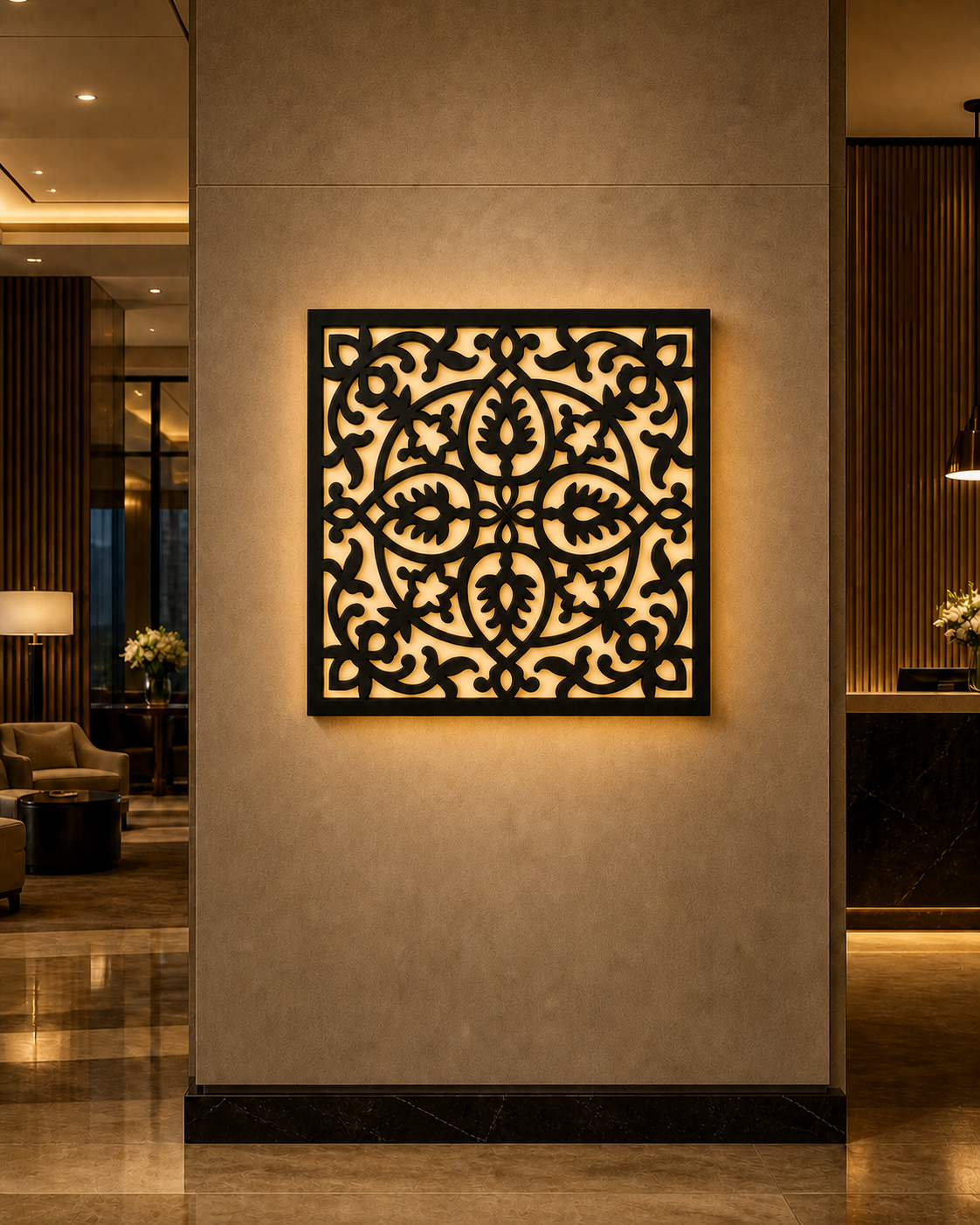 CH-012 Floral Medallion Decorative Wall Light Panel - Hotel lobby ambient lighting