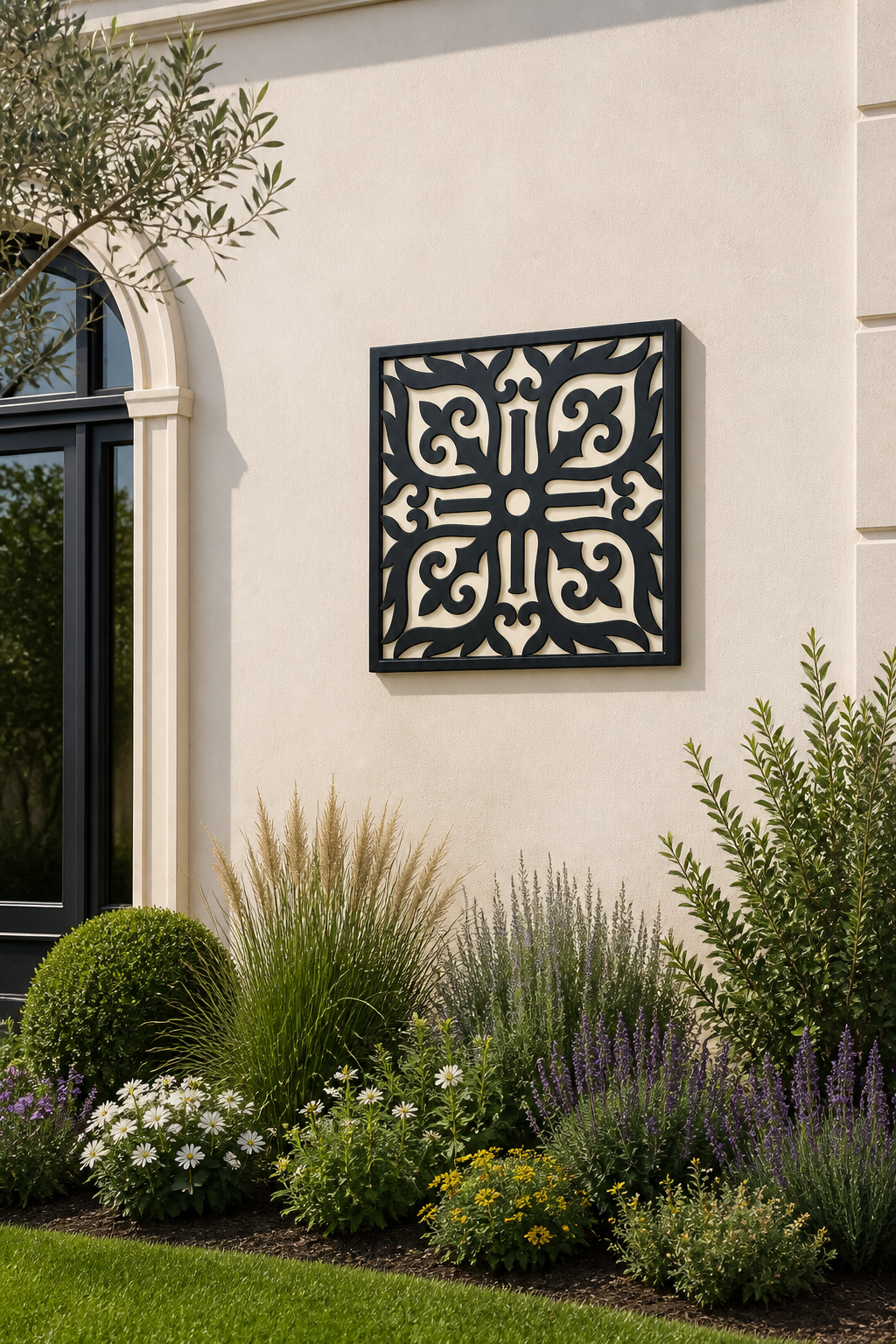 CH-013 Leaf Scroll Decorative Wall Light Panel - Daytime outdoor wall with flowers