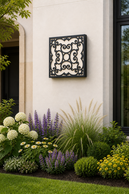 CH-014 Acanthus Decorative Wall Light Panel - Daytime outdoor wall with flowers