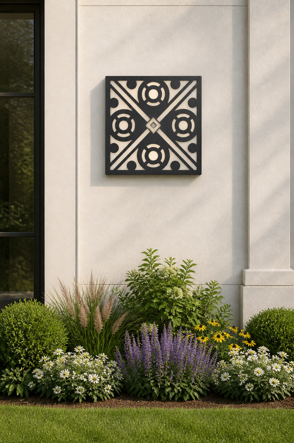 CH-015 Symmetric Vine Decorative Wall Light Panel - Daytime outdoor wall with flowers