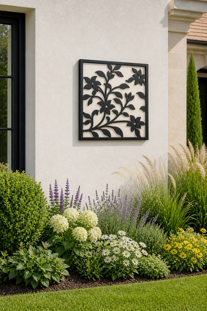 CH-018 Circle Motif Decorative Wall Light Panel - Daytime outdoor wall with flowers