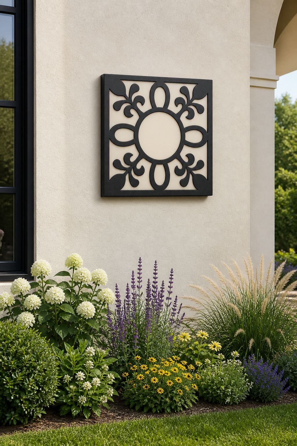 CH-019 Scroll Border Decorative Wall Light Panel - Daytime outdoor wall with flowers