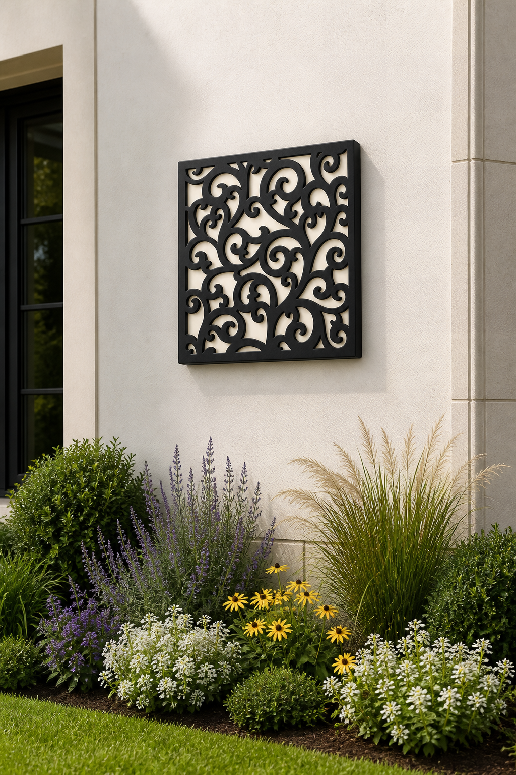 CH-020 Oriental Lattice Decorative Wall Light Panel - Daytime outdoor wall with flowers