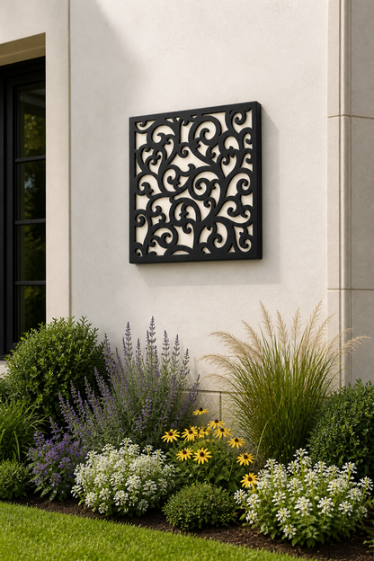 CH-020 Oriental Lattice Decorative Wall Light Panel - Daytime outdoor wall with flowers
