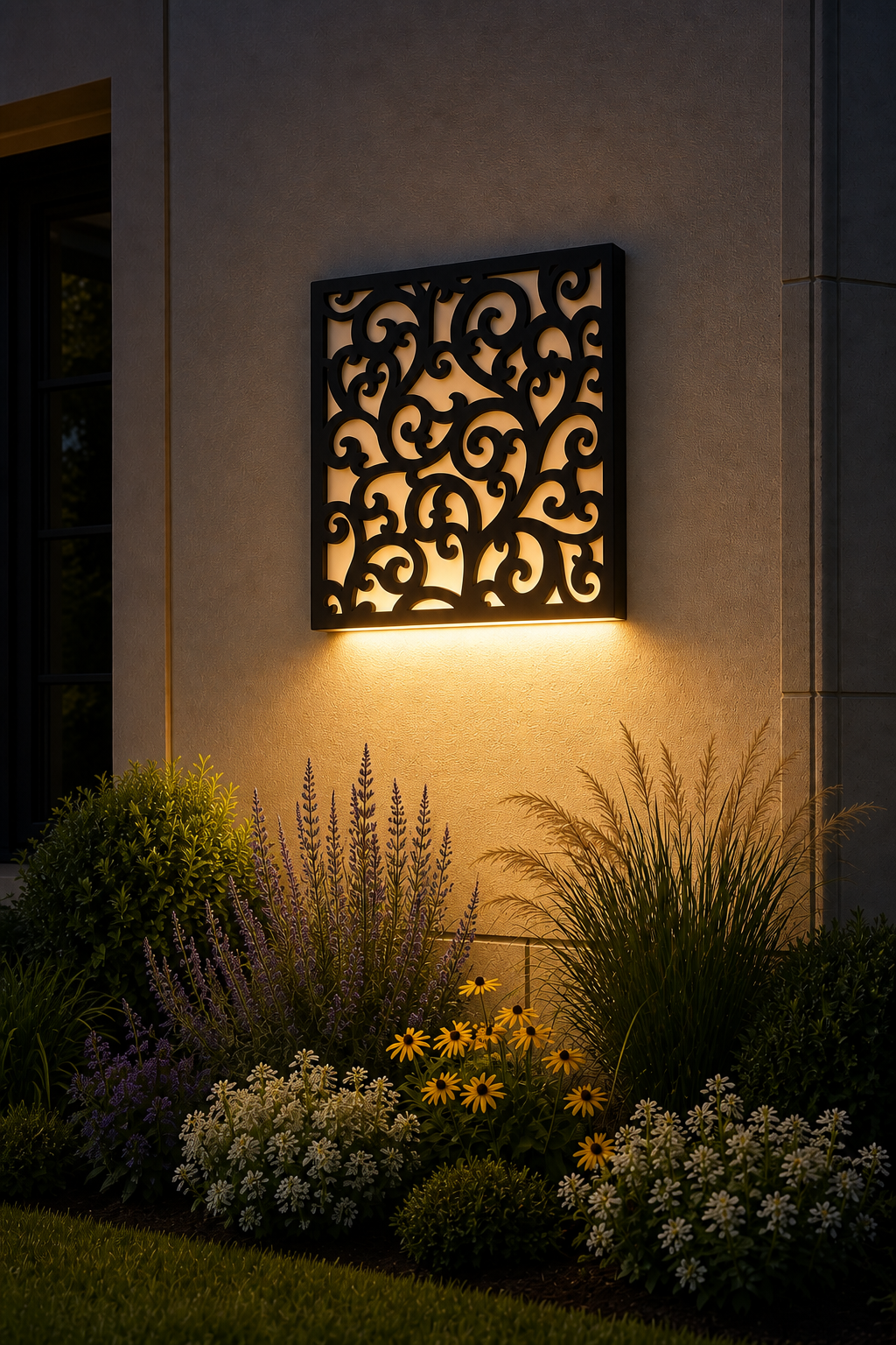 CH-020 Oriental Lattice Decorative Wall Light Panel - Evening bottom uplight wall ambience