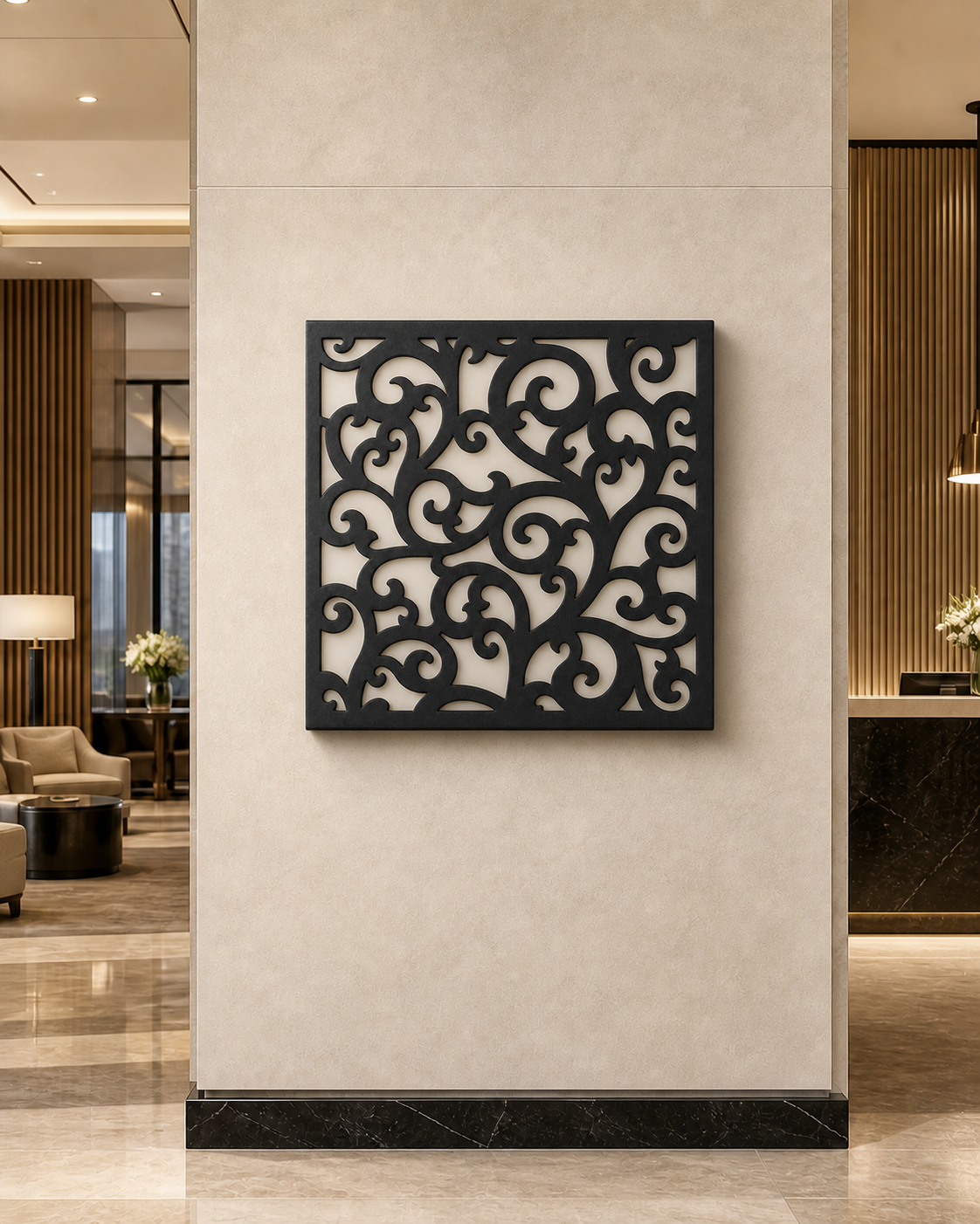 CH-020 Oriental Lattice Decorative Wall Light Panel - Hotel lobby wall art daytime