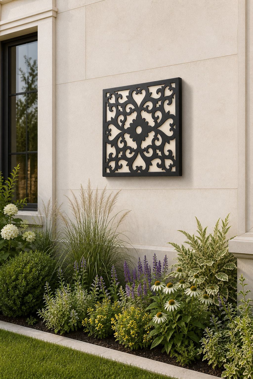 CH-022 Botanical Curls Decorative Wall Light Panel - Daytime outdoor wall with flowers