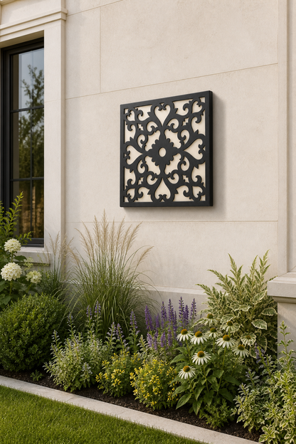 CH-022 Botanical Curls Decorative Wall Light Panel - Daytime outdoor wall with flowers