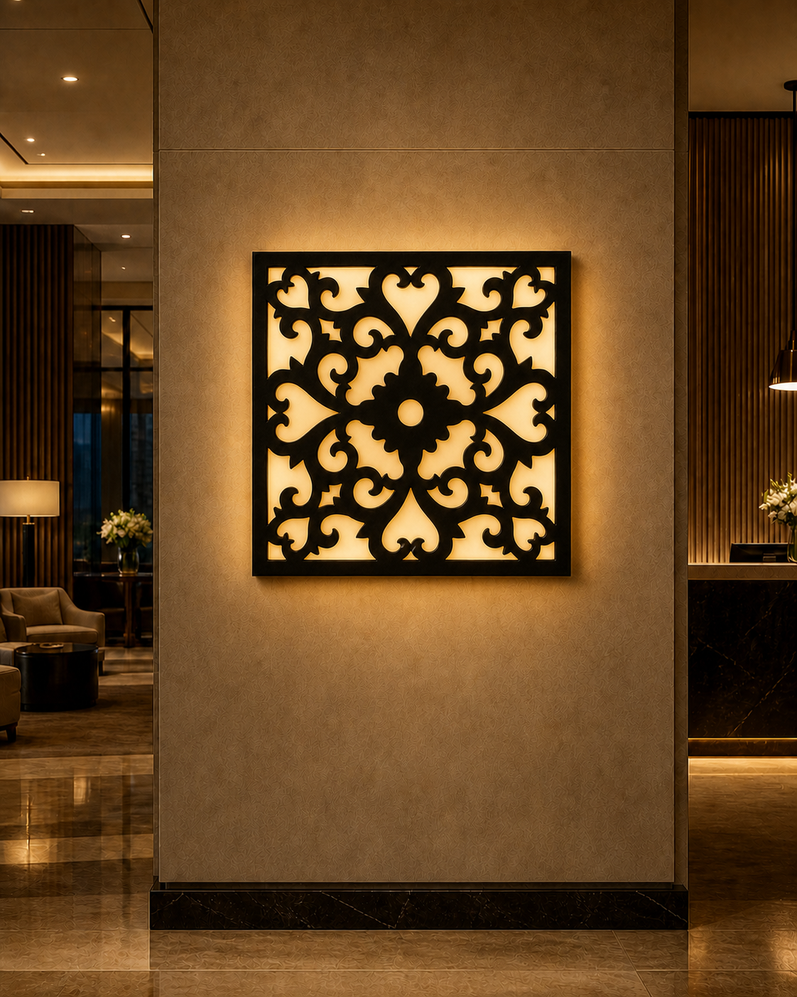 CH-022 Botanical Curls Decorative Wall Light Panel - Hotel lobby ambient lighting
