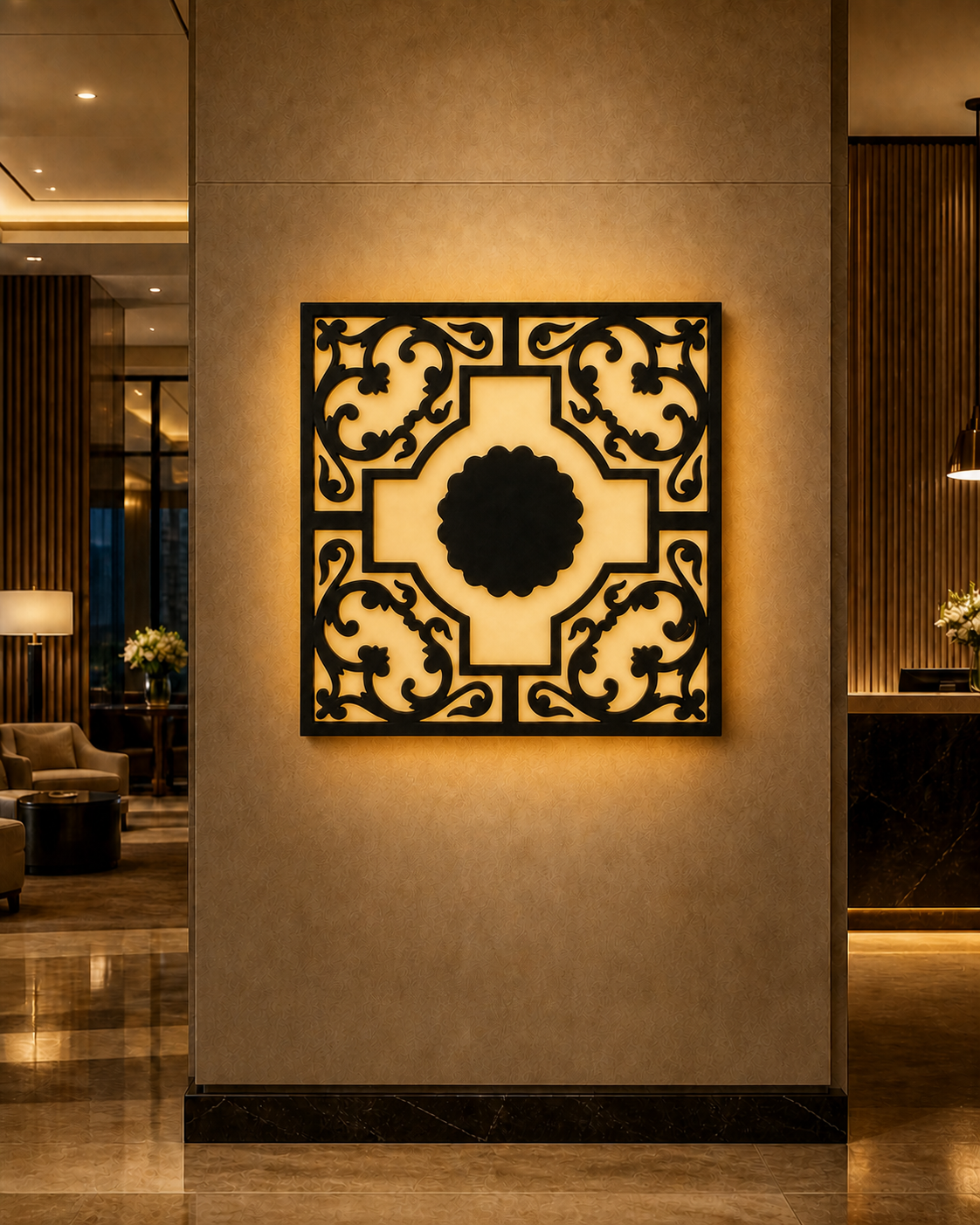 CH-024 Wave Lattice Decorative Wall Light Panel - Hotel lobby ambient lighting