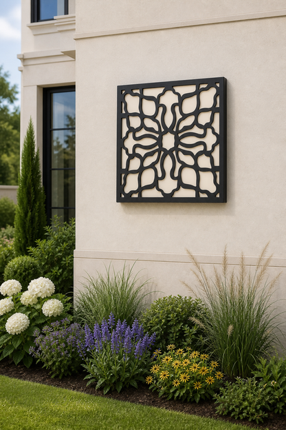 CH-026 Quatrefoil Medallion Decorative Wall Light Panel - Daytime outdoor wall with flowers