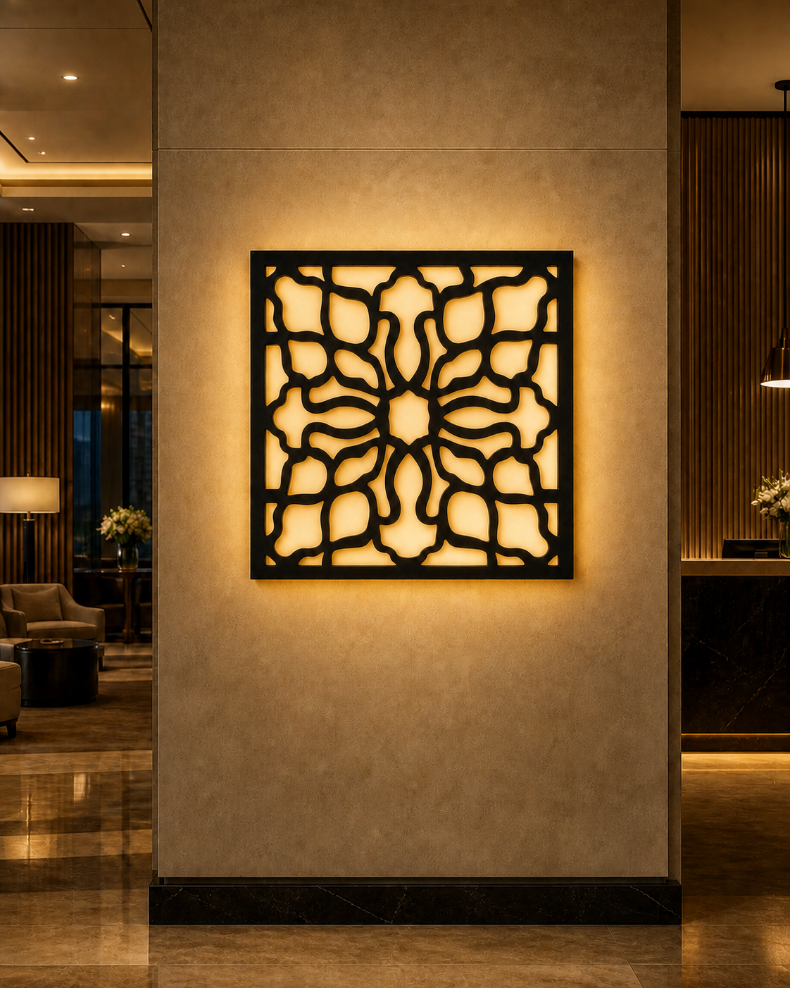 CH-026 Quatrefoil Medallion Decorative Wall Light Panel - Hotel lobby ambient lighting