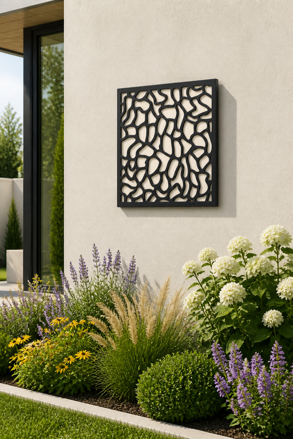 CH-027 Diagonal Lattice Decorative Wall Light Panel - Daytime outdoor wall with flowers