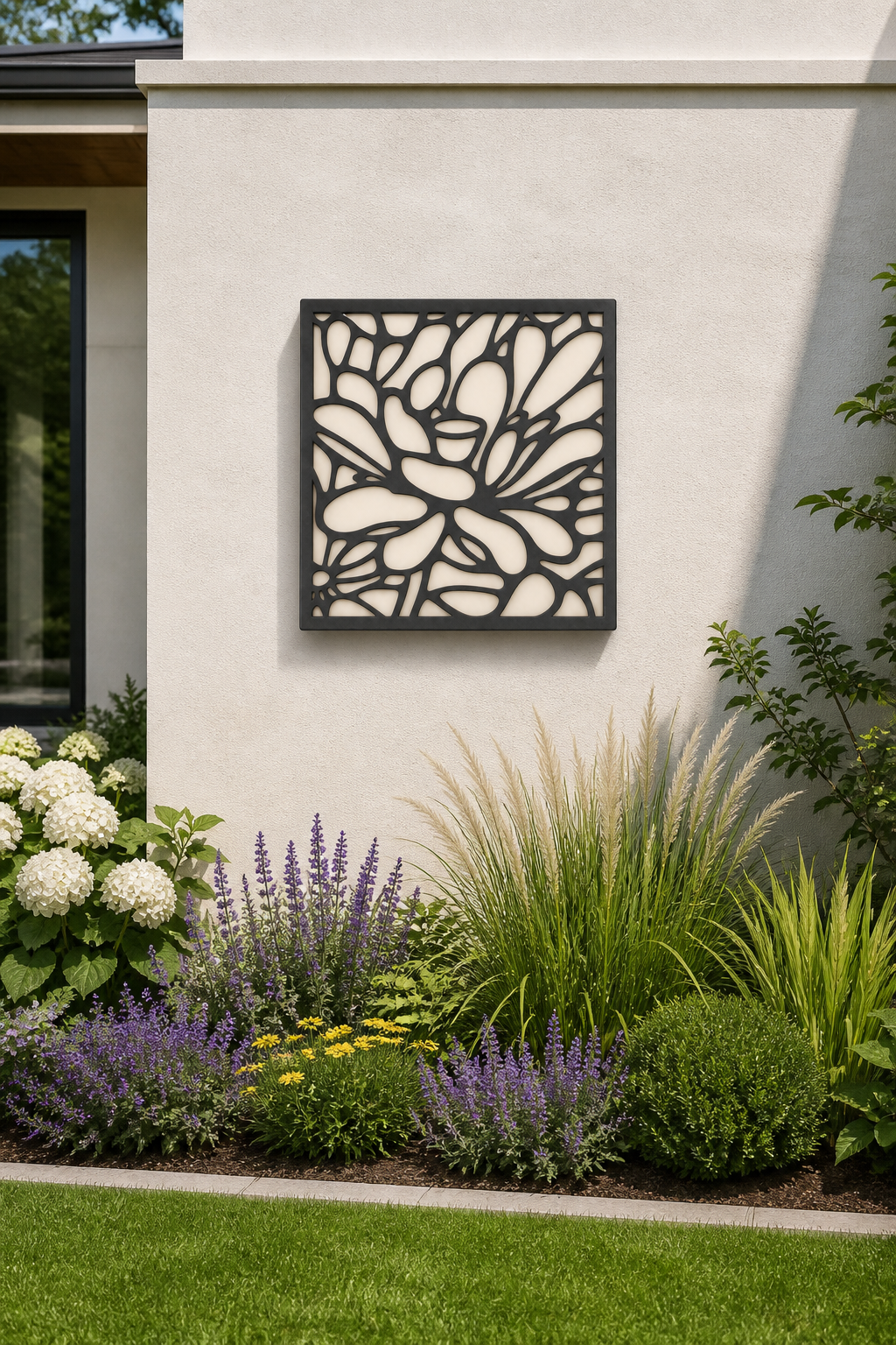 CH-028 Ironwork Lattice Decorative Wall Light Panel - Daytime outdoor wall with flowers