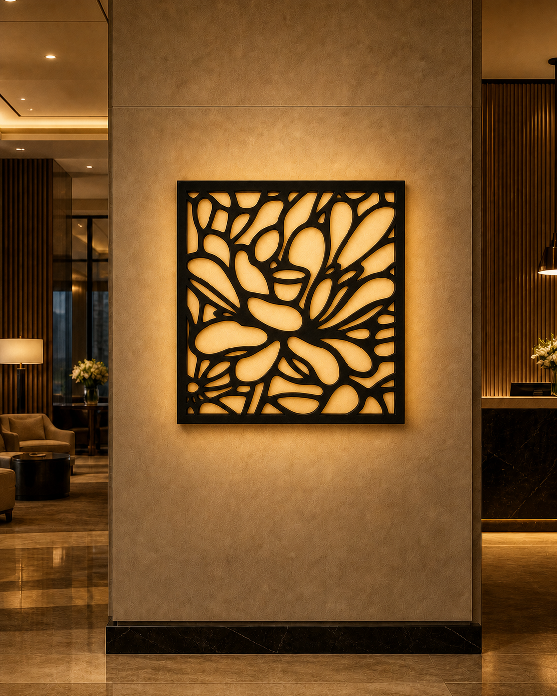 CH-028 Ironwork Lattice Decorative Wall Light Panel - Hotel lobby ambient lighting