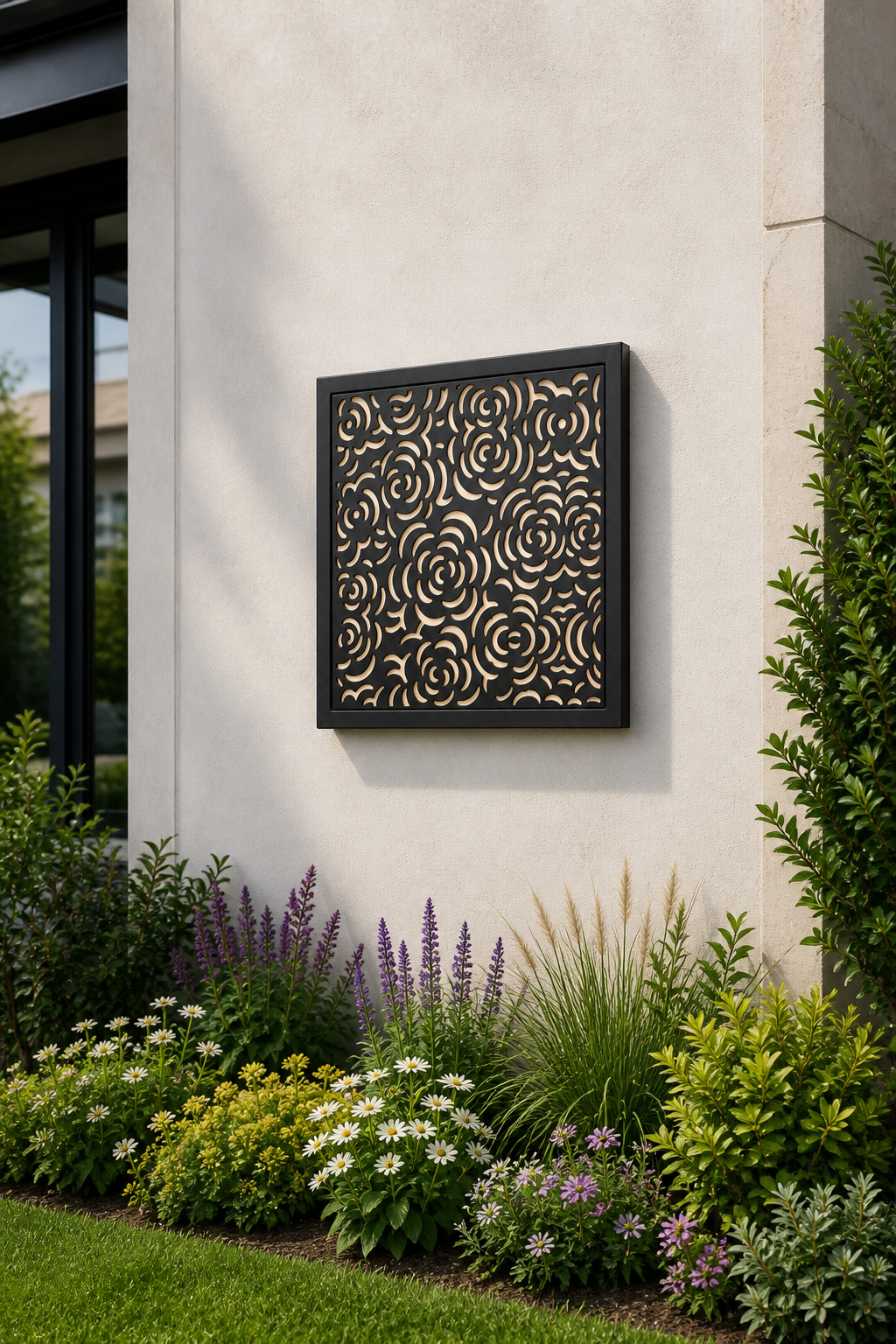 CH-029 Ornamental Leaf Decorative Wall Light Panel - Daytime outdoor wall with flowers