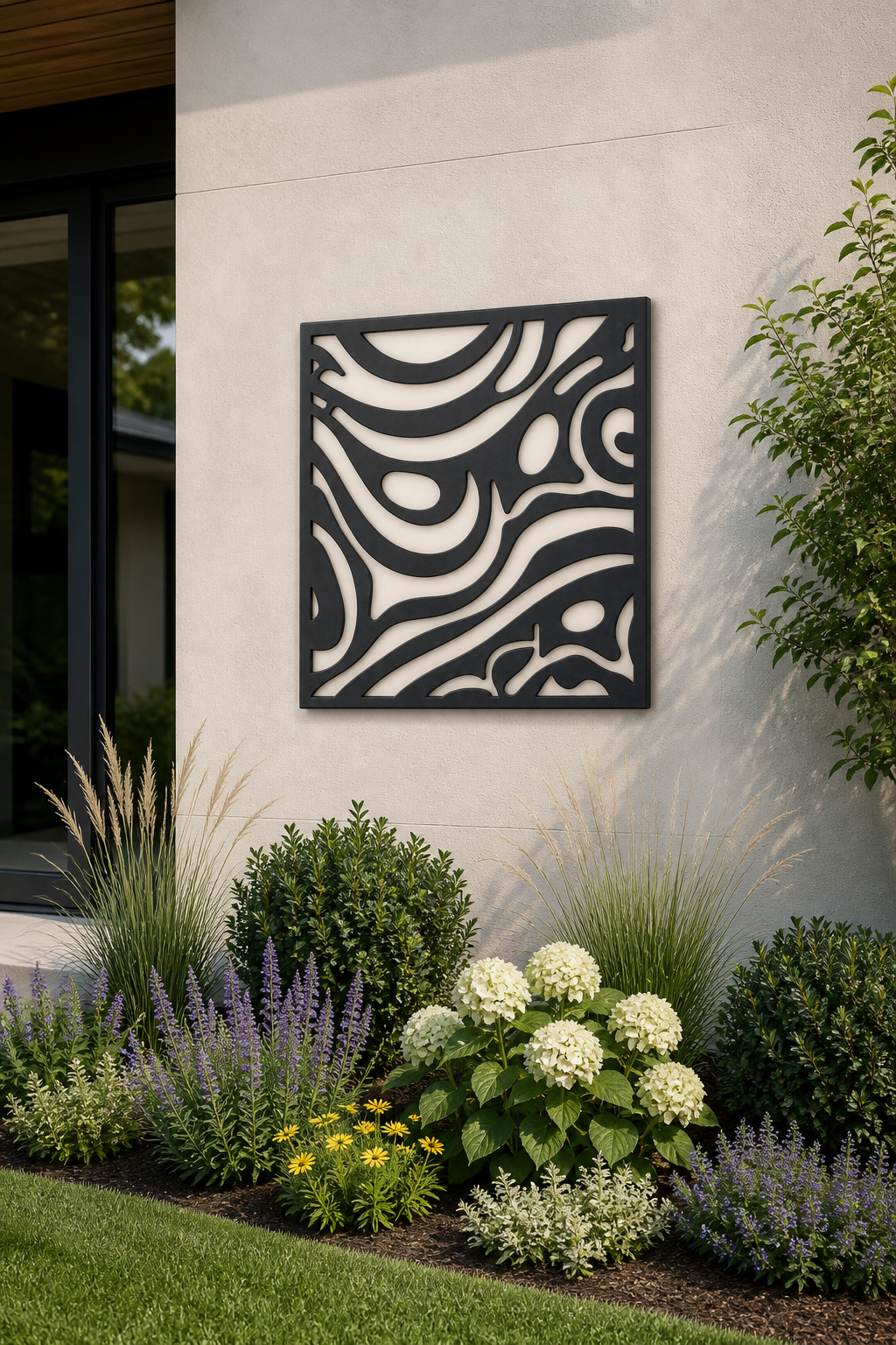 CH-030 Abstract Cutwork Decorative Wall Light Panel - Daytime outdoor wall with flowers