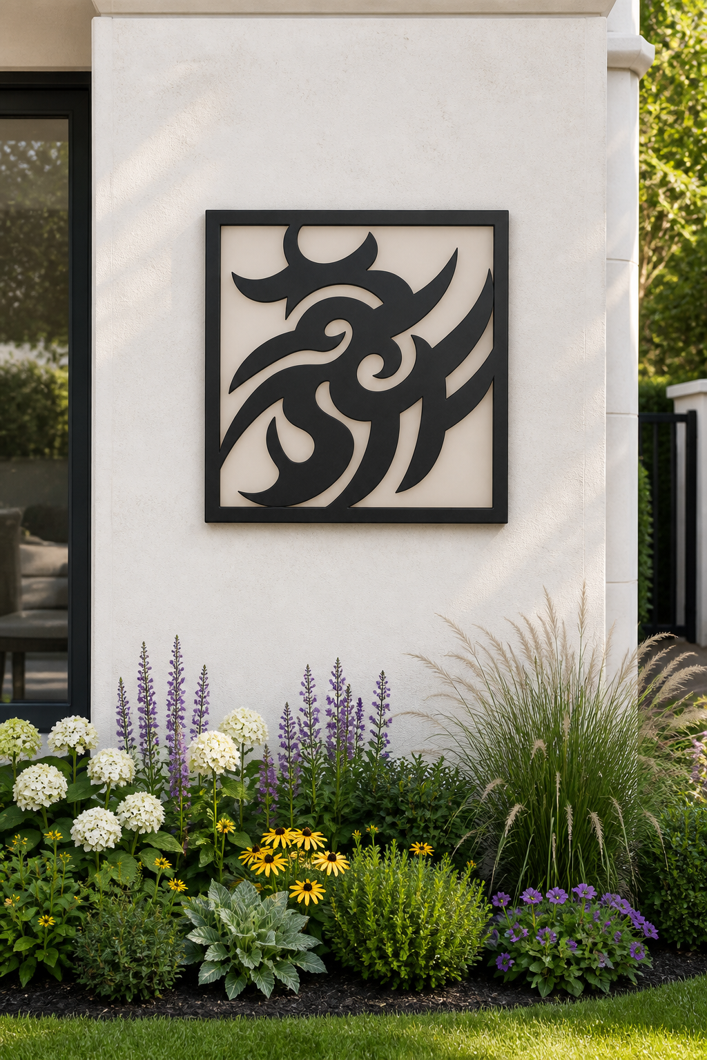 CH-031 Continuous Vine Decorative Wall Light Panel - Daytime outdoor wall with flowers