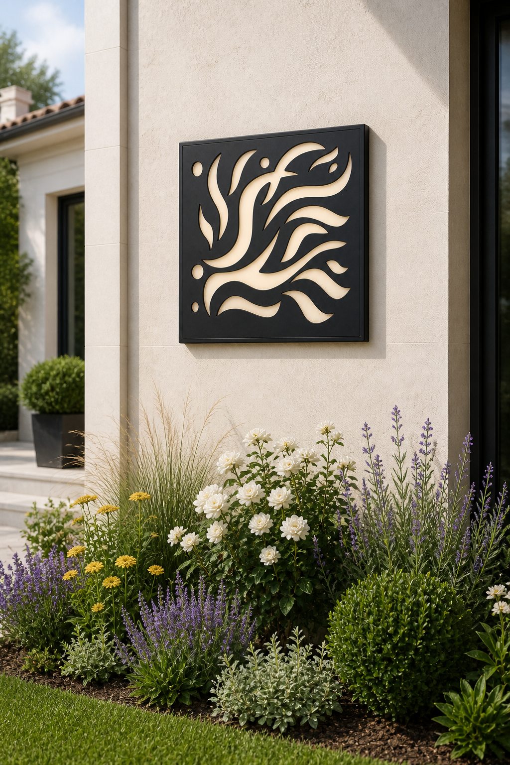 CH-032 Acanthus Scroll Decorative Wall Light Panel - Daytime outdoor wall with flowers