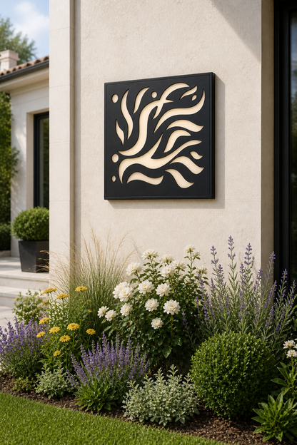 CH-032 Acanthus Scroll Decorative Wall Light Panel - Daytime outdoor wall with flowers