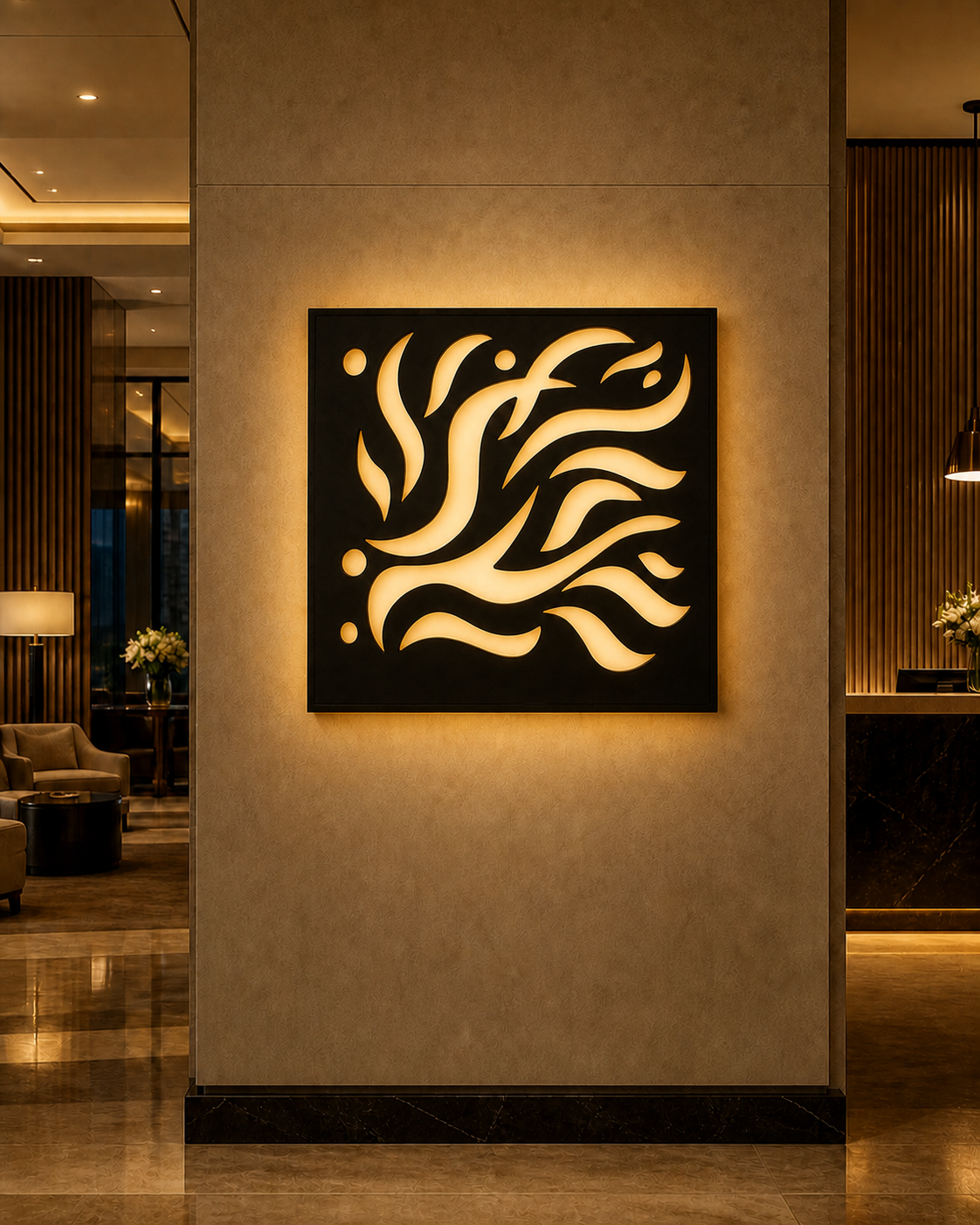 CH-032 Acanthus Scroll Decorative Wall Light Panel - Hotel lobby ambient lighting