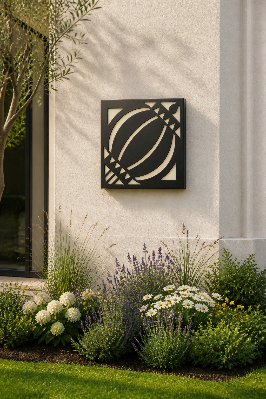 CH-033 Petal Lattice Decorative Wall Light Panel - Daytime outdoor wall with flowers