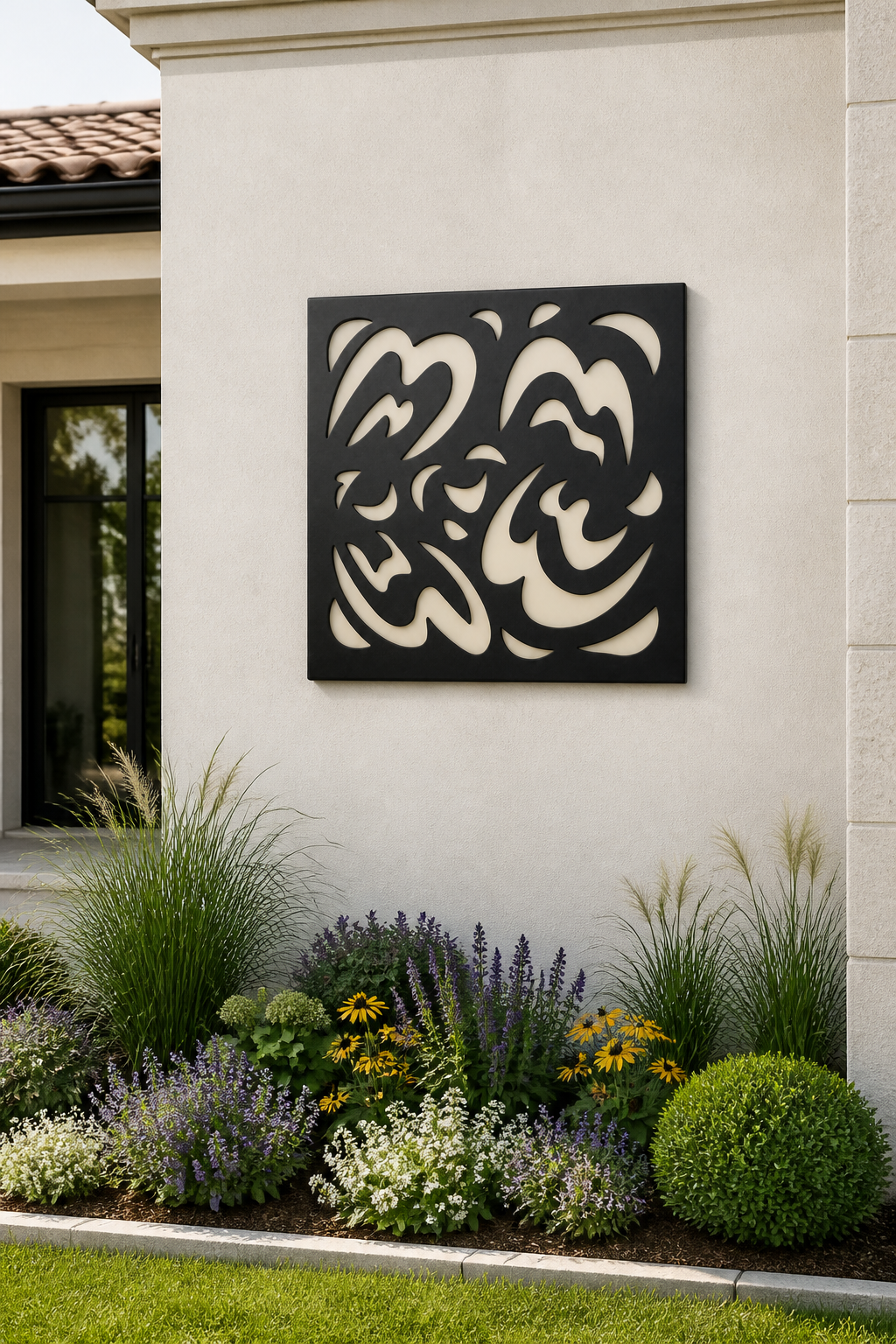 CH-034 Foliage Circle Decorative Wall Light Panel - Daytime outdoor wall with flowers